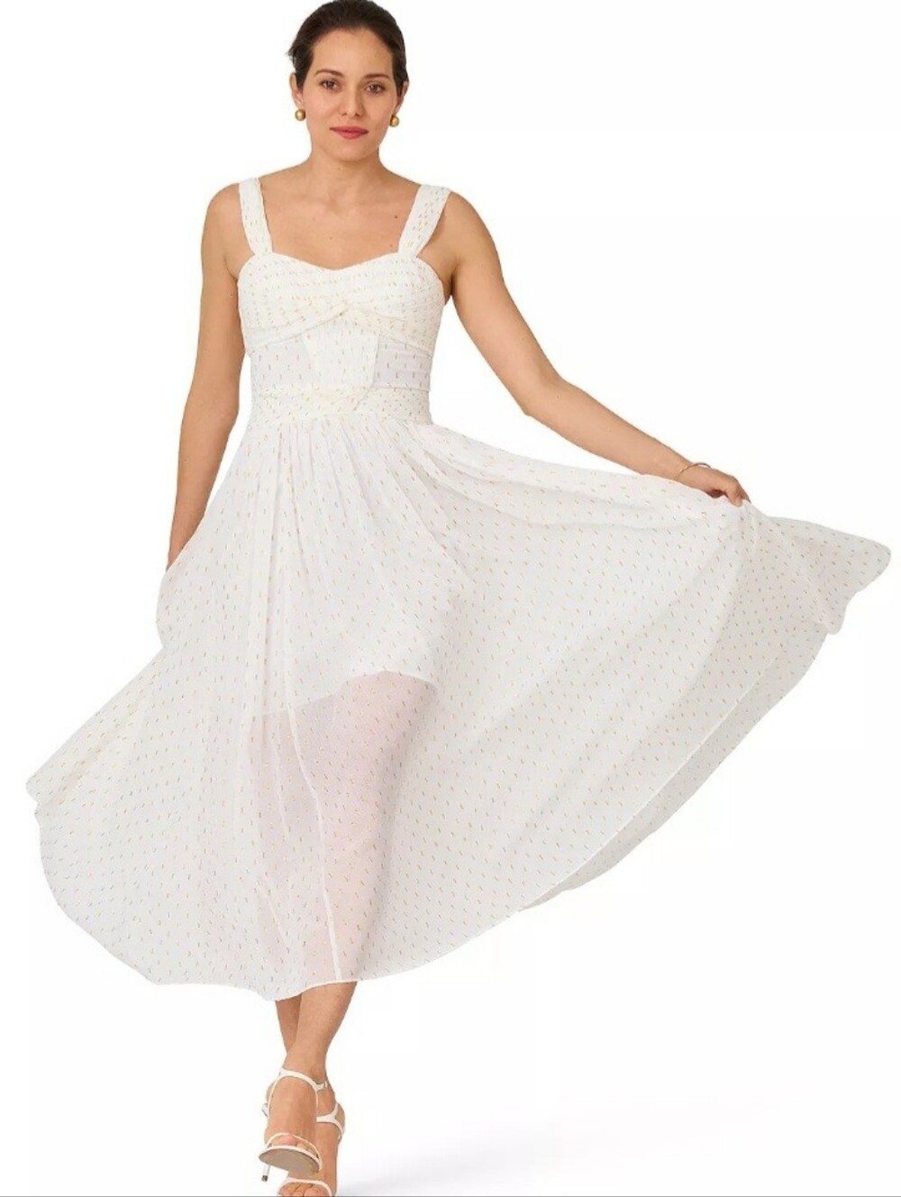 J. MENDEL Paris White Polka Dot Sleeveless Midi Dress